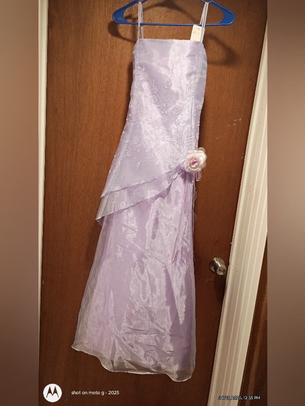 Lavender Strapless Formal Dress with Floral Accent Size 18